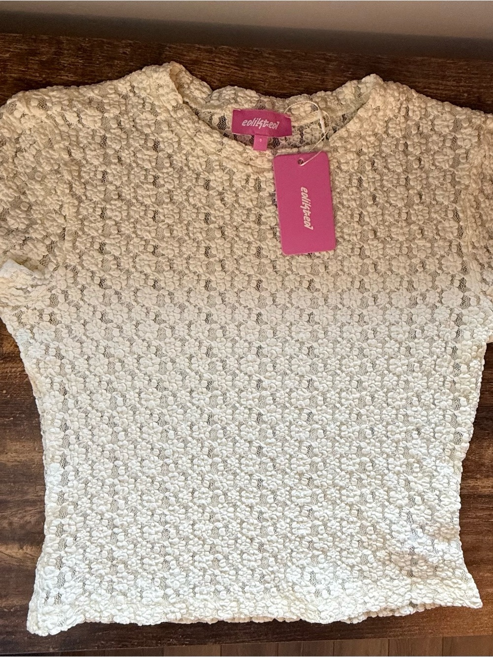 Edikted sheer Cream Textured Short Sleeve Knit Top